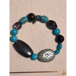 Southwestern Boho Handmade Glass Acrylic Bracelet Red Turquoise Black